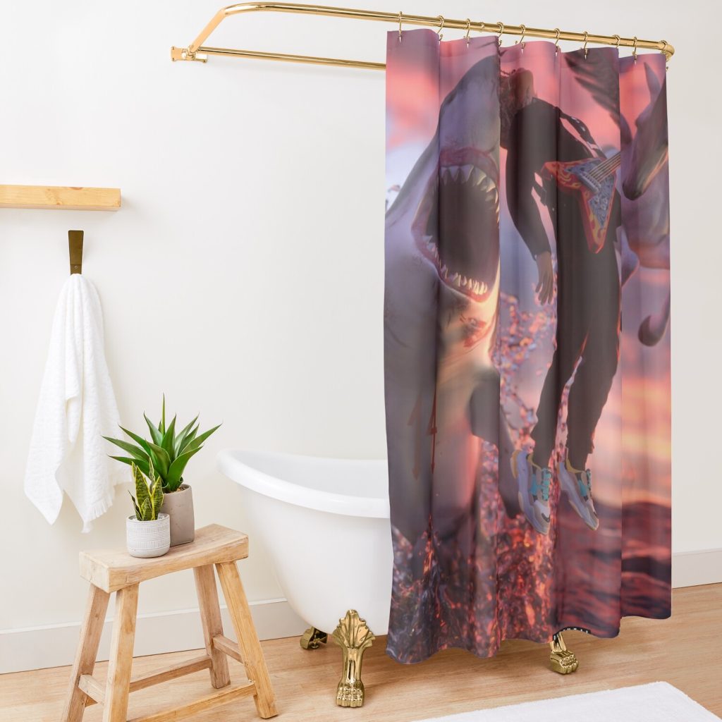 Shark Pounce Shower Curtain Official Trippie Redd Merch